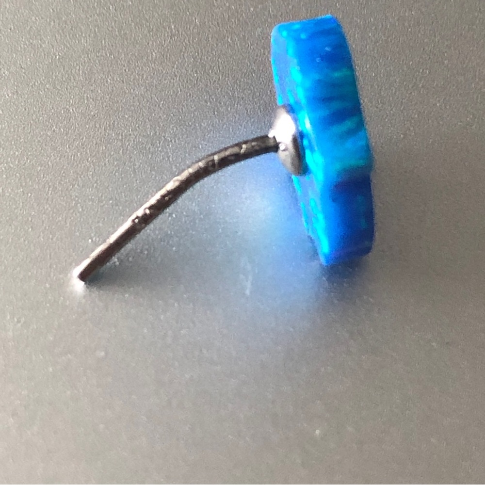 Nano Sterling Silver 925 Blue Lab Created Opal Hamsa Hand Stud Earrings - Picture 5 of 8